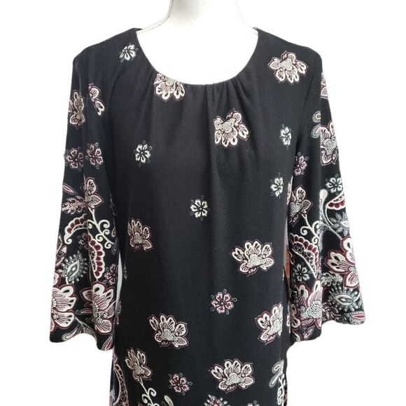 R&K Black w/ Textured Floral Print 3/4 Sleeve Shift Dress Sz 8 NWT - Picture 4 of 13